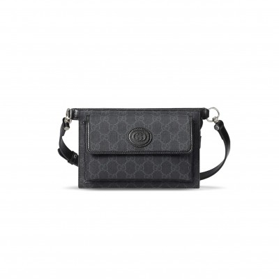 GUCCI GG CANVAS WITH LEATHER SLING BAGS ONE SHOULDER 746300 (18*13*5cm)